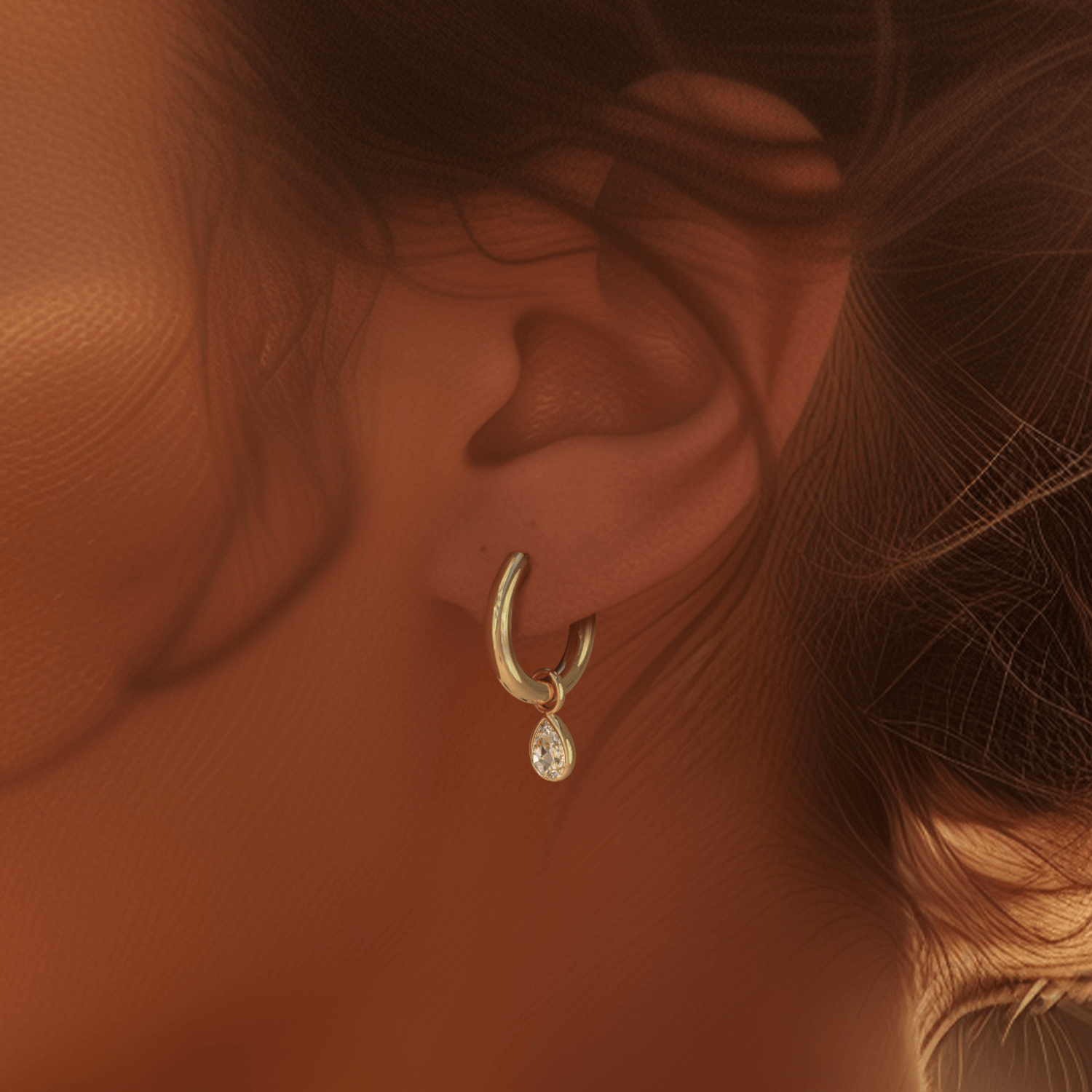 Pear Prism Charm Hoops Yellow Gold